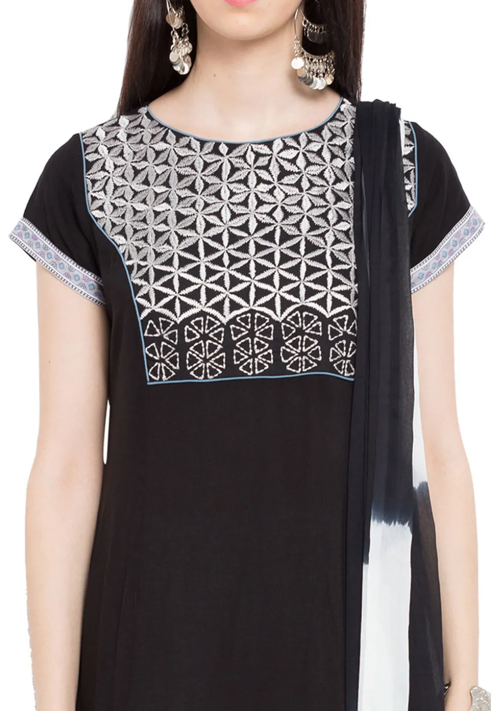 Embroidered Crepe Pakistani Suit in Black