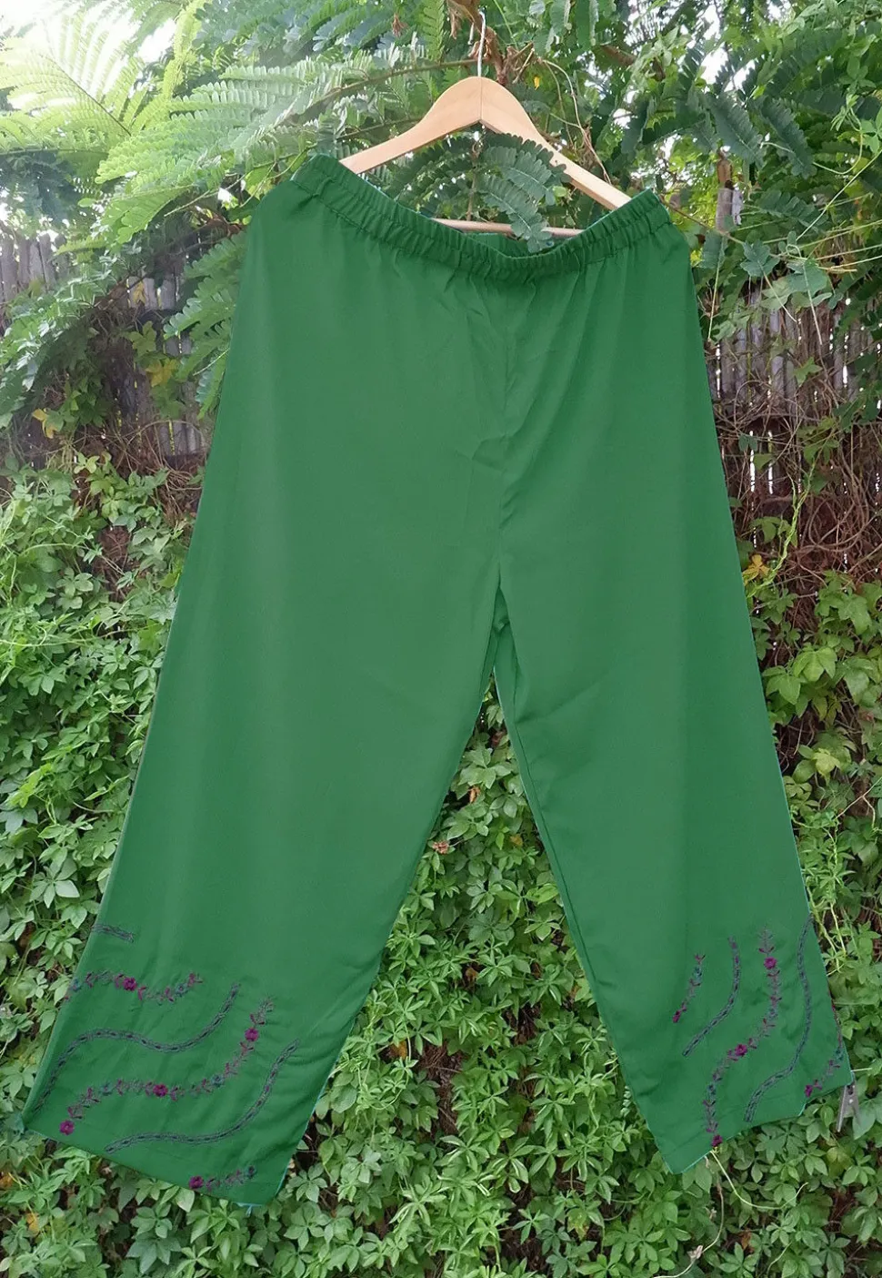 Embroidered Crepe Palazzo in Teal Green