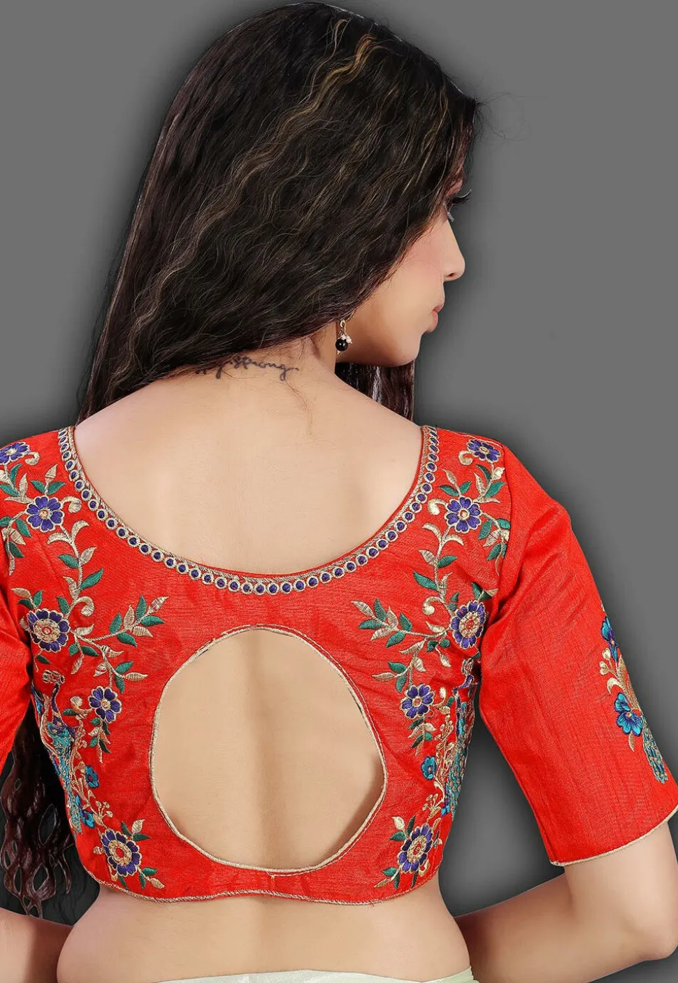 Embroidered Crepe Saree in Sky Blue
