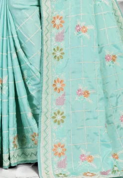 Embroidered Crepe Saree in Light Blue
