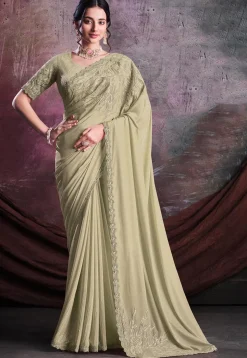 Embroidered Crepe Silk Saree in Green