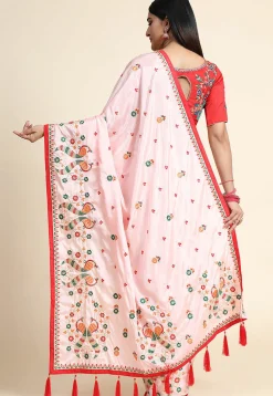 Embroidered Crepe Silk Saree in Light Pink