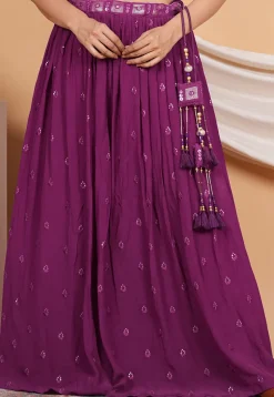 Embroidered Crepe Skirt in Purple