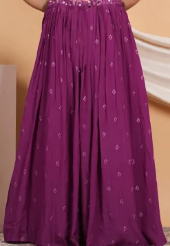 Embroidered Crepe Skirt in Purple