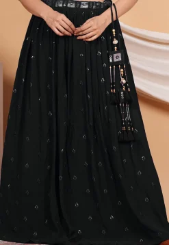 Embroidered Crepe Skirt in Black