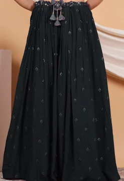Embroidered Crepe Skirt in Black
