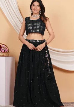 Embroidered Crepe Skirt in Black