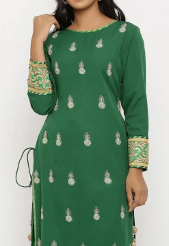 Embroidered Crepe Straight Kurta in Green