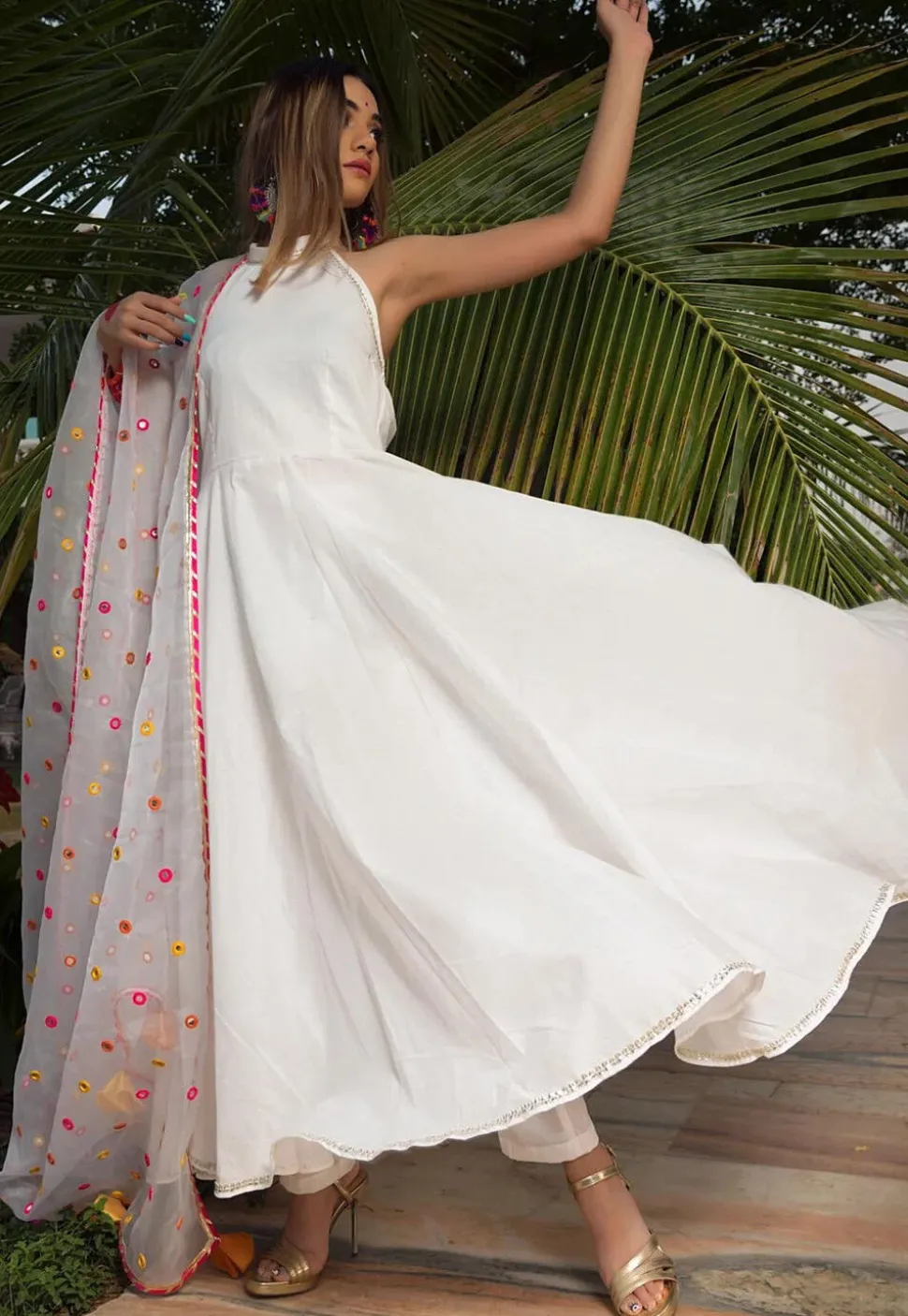 Embroidered Dupatta Pure Cotton A Line Suit in White