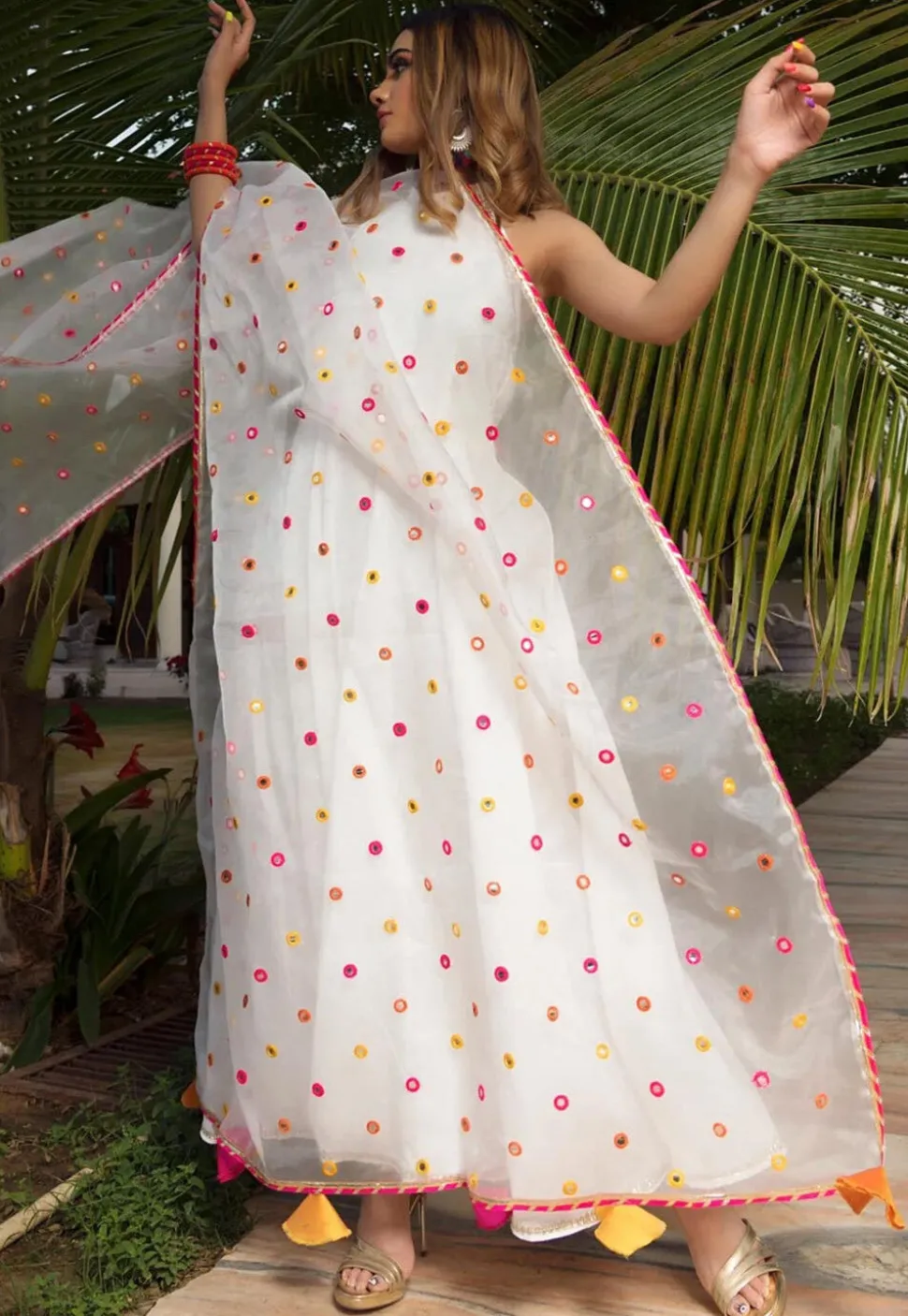 Embroidered Dupatta Pure Cotton A Line Suit in White