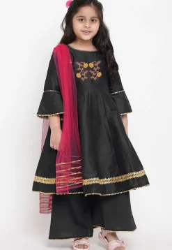 Embroidered Dupion Silk Anarkali Suit in Black