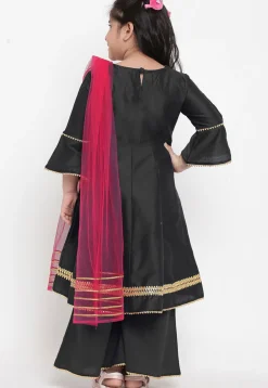 Embroidered Dupion Silk Anarkali Suit in Black