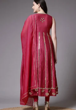 Embroidered Dupion Silk Anarkali Suit in Red