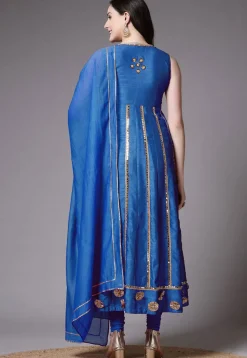 Embroidered Dupion Silk Anarkali Suit in Blue