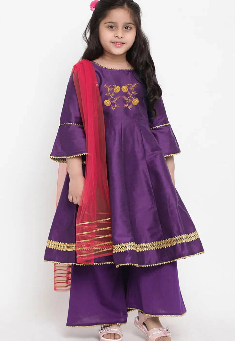 Embroidered Dupion Silk Anarkali Suit in Dark Purple
