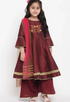 Embroidered Dupion Silk Anarkali Suit in Maroon