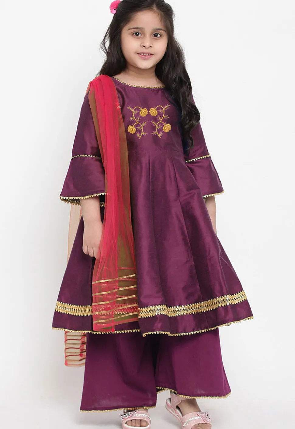 Embroidered Dupion Silk Anarkali Suit in Violet