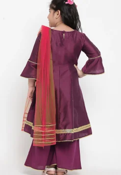 Embroidered Dupion Silk Anarkali Suit in Violet