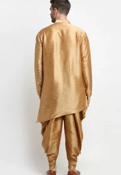 Embroidered Dupion Silk Asymmetric Short Kurta Set in Beige