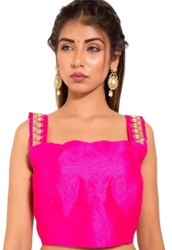 Embroidered Dupion Silk Blouse in Fuchsia