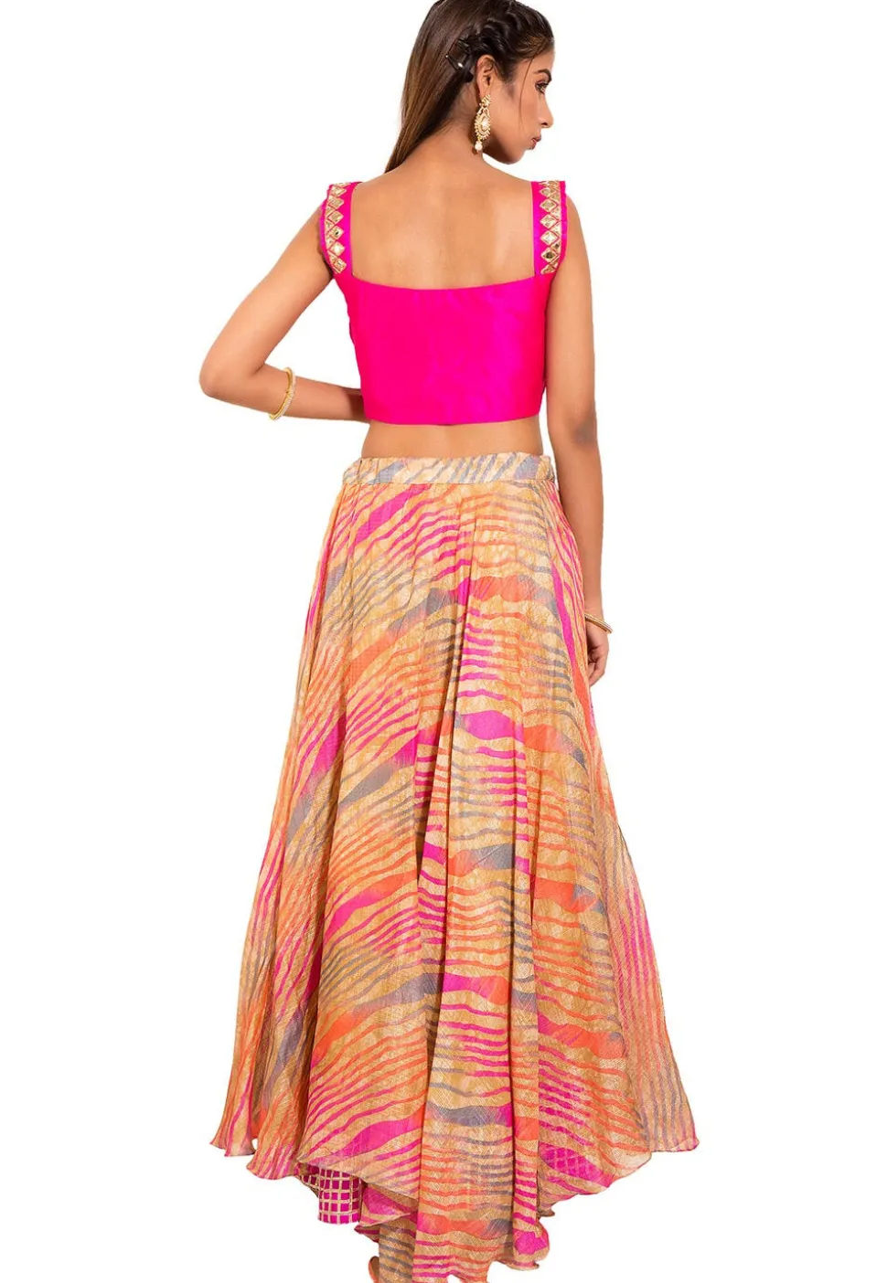 Embroidered Dupion Silk Blouse in Fuchsia