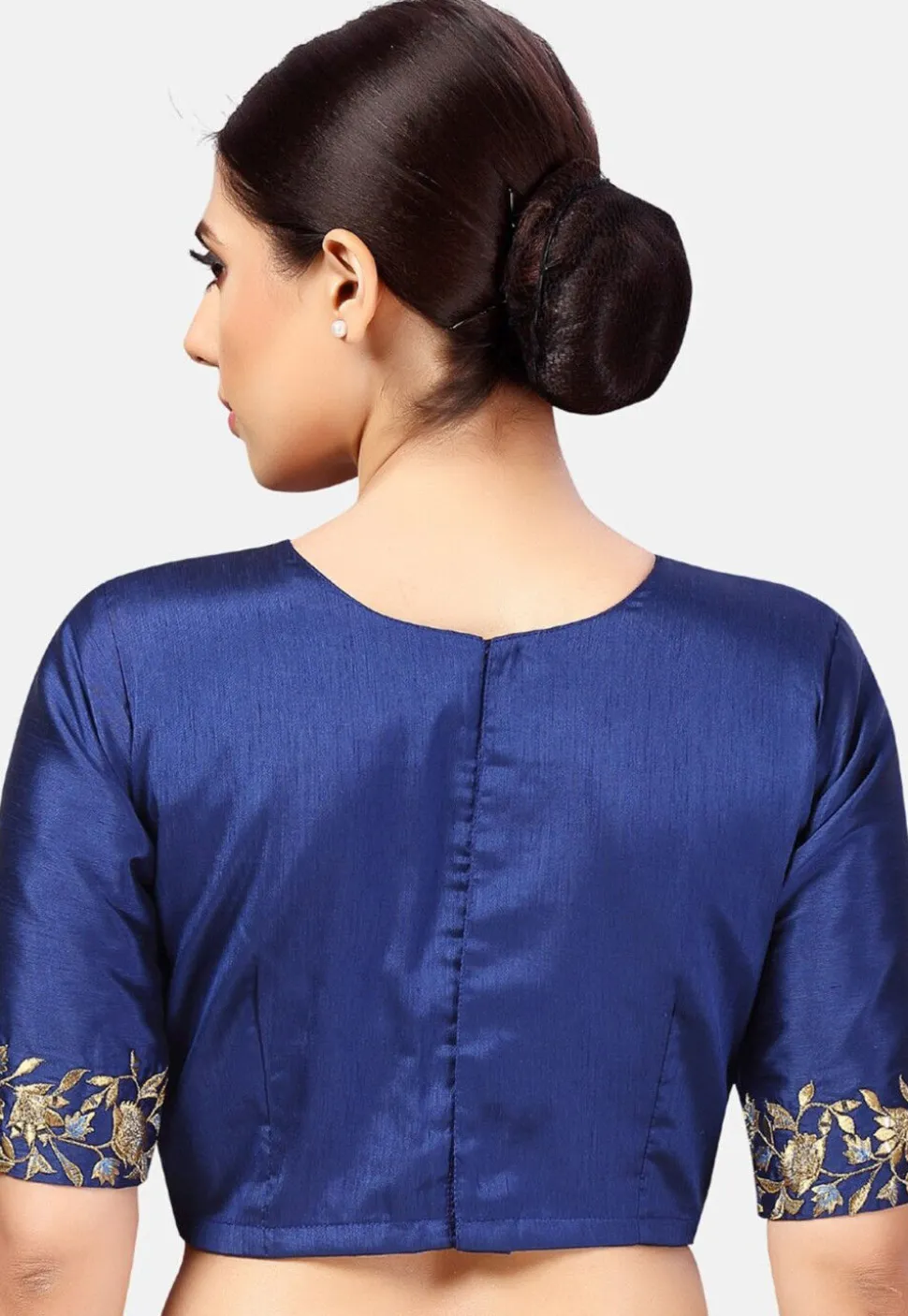 Embroidered Dupion Silk Blouse in Royal Blue