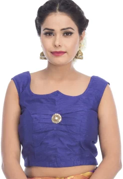 Embroidered  Dupion Silk Blouse in Blue