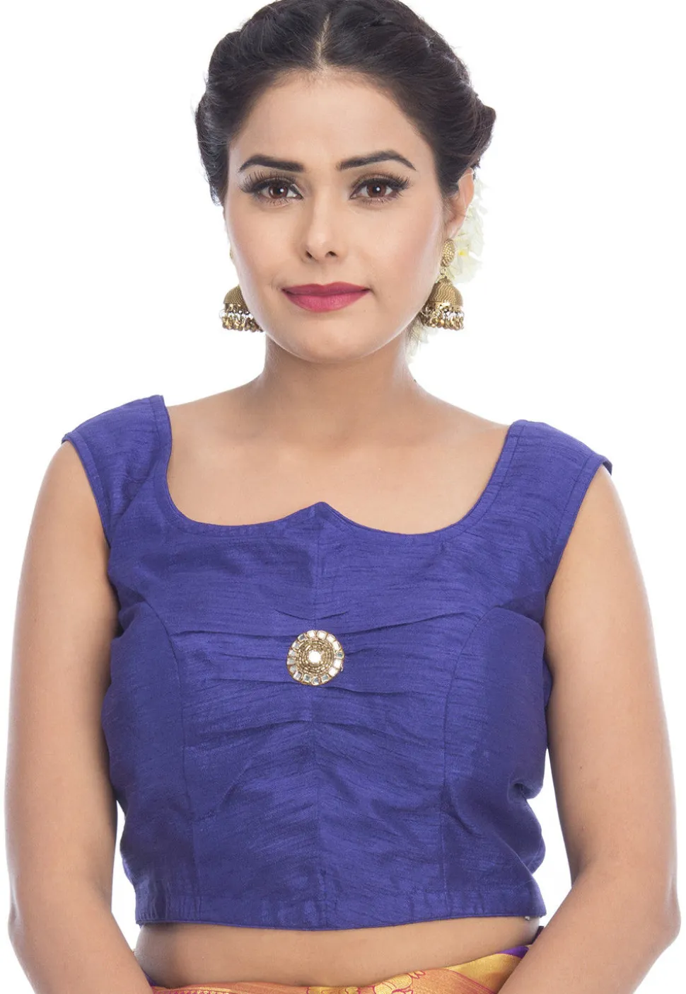 Embroidered Dupion Silk Blouse in Blue