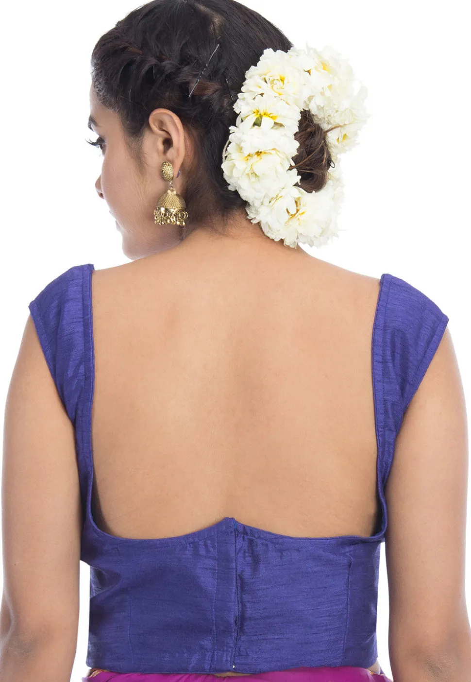 Embroidered Dupion Silk Blouse in Blue