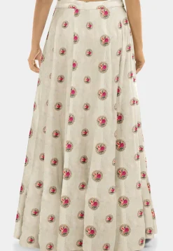 Embroidered Dupion Silk Circular Skirt in Beige