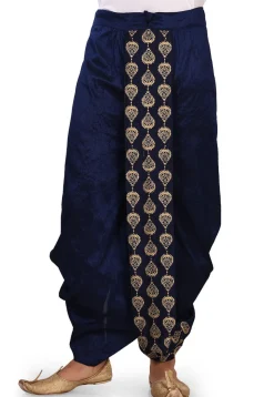 Embroidered Dupion Silk Dhoti in Navy Blue