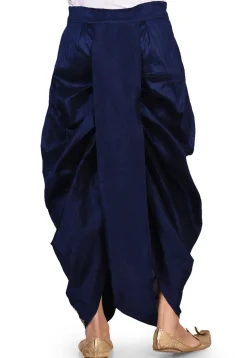 Embroidered Dupion Silk Dhoti in Navy Blue