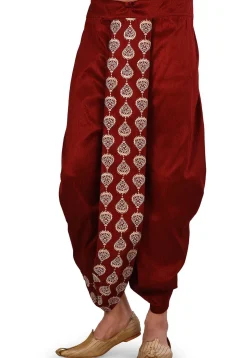Embroidered Dupion Silk Dhoti Pant in Maroon