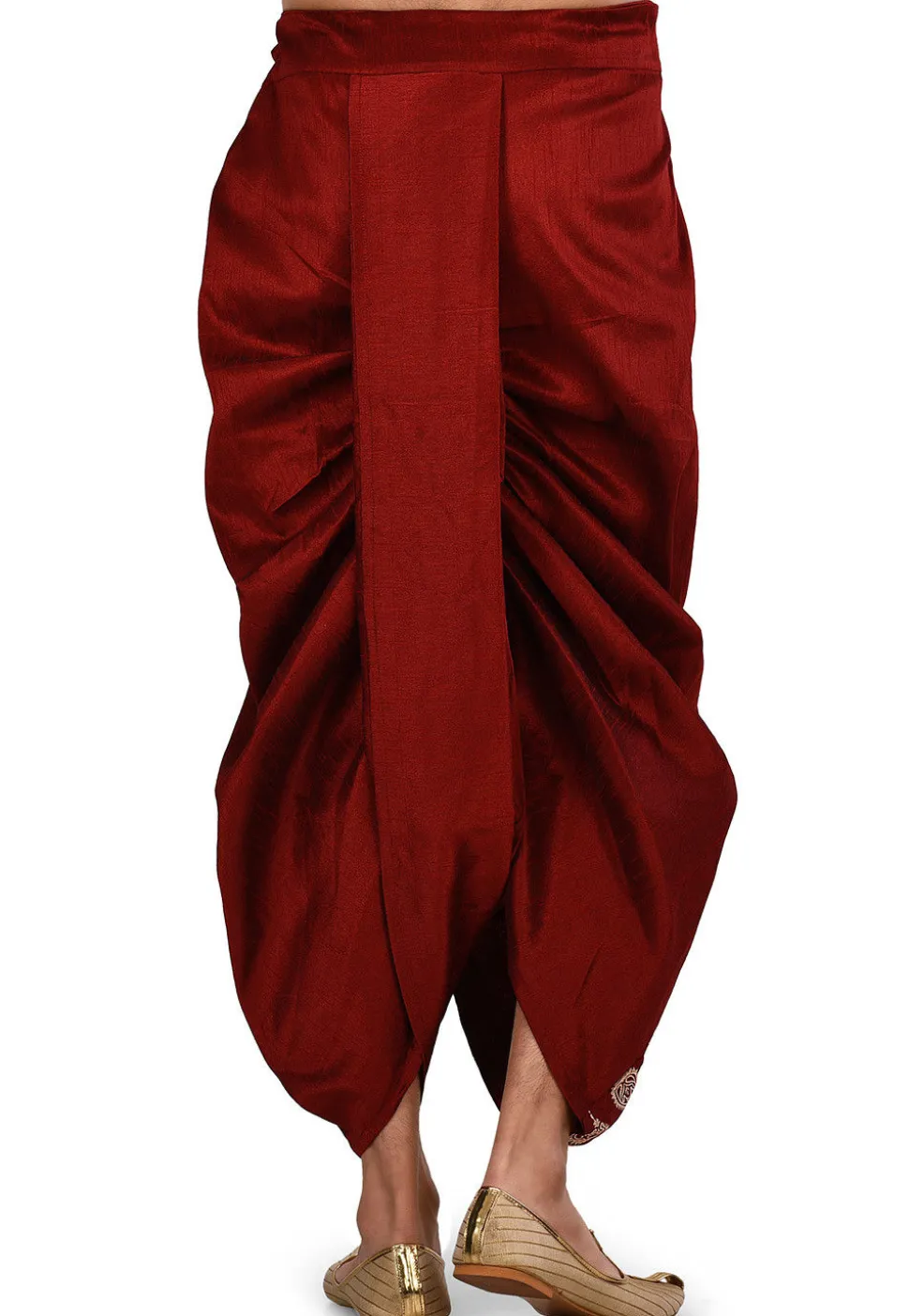 Embroidered Dupion Silk Dhoti Pant in Maroon