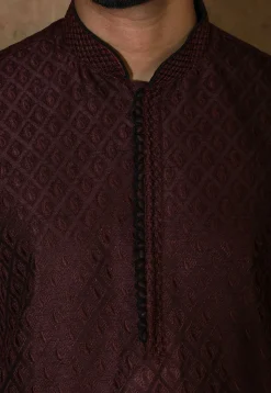 Embroidered Dupion Silk Dhoti Kurta in Wine