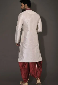 Embroidered Dupion Silk Dhoti Kurta in Cream