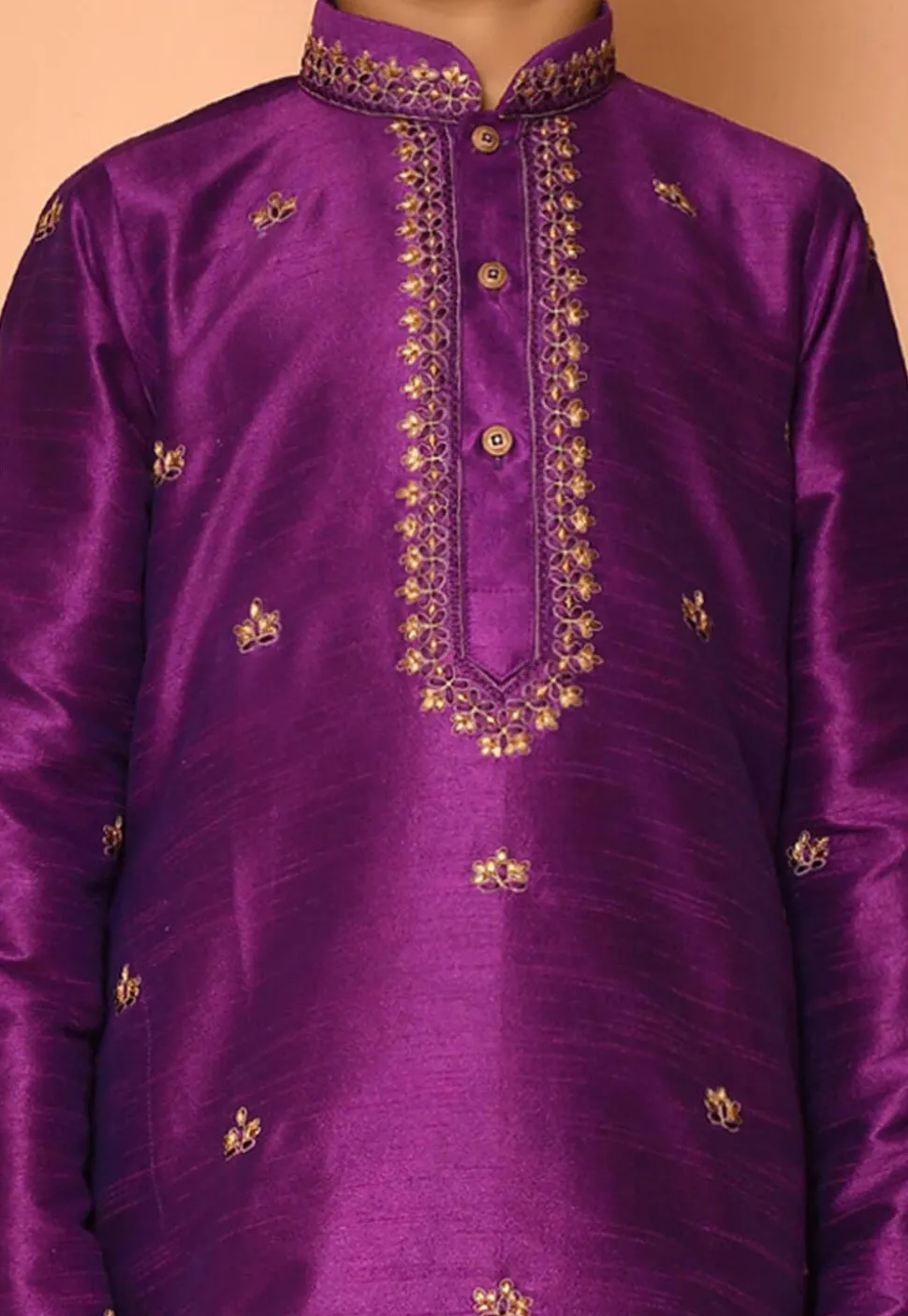 Embroidered Dupion Silk Dhoti Kurta in Purple