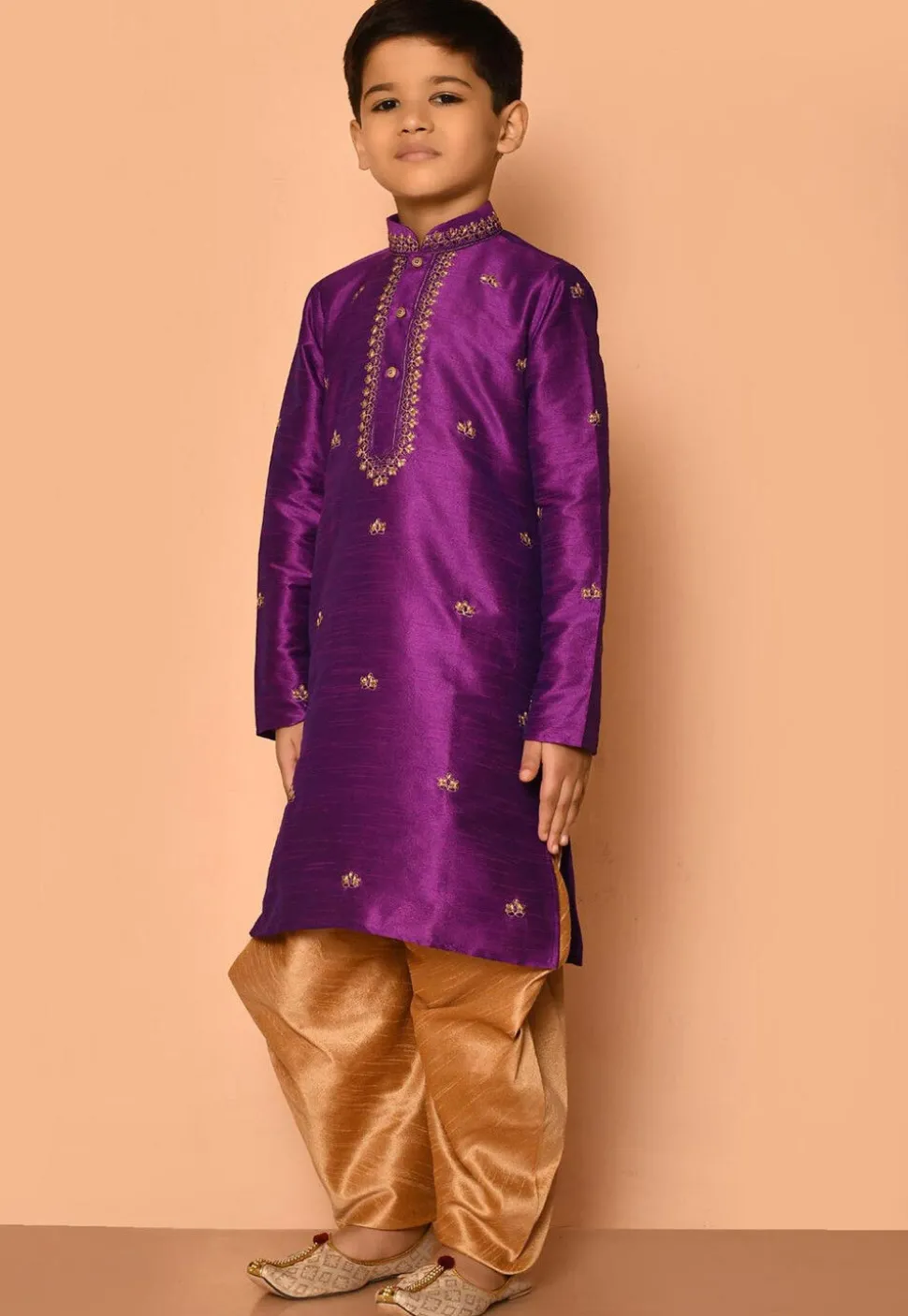 Embroidered Dupion Silk Dhoti Kurta in Purple