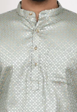 Embroidered Dupion Silk Dhoti Kurta in Grey