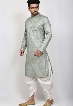 Embroidered Dupion Silk Dhoti Kurta in Grey