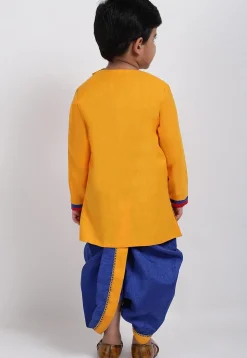 Embroidered Dupion Silk Dhoti Kurta in Mustard