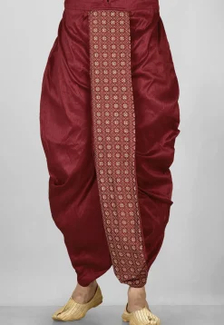 Embroidered Dupion Silk Dhoti in Maroon