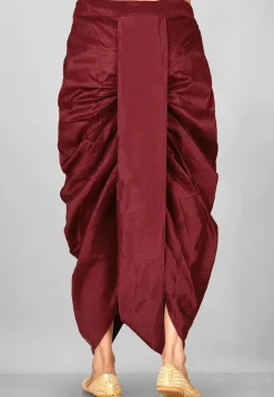 Embroidered Dupion Silk Dhoti in Maroon