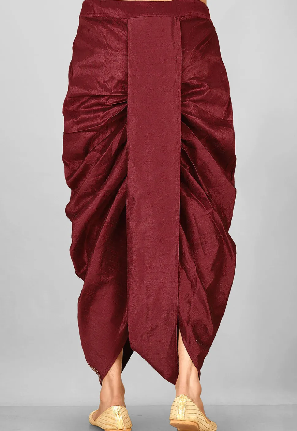 Embroidered Dupion Silk Dhoti in Maroon