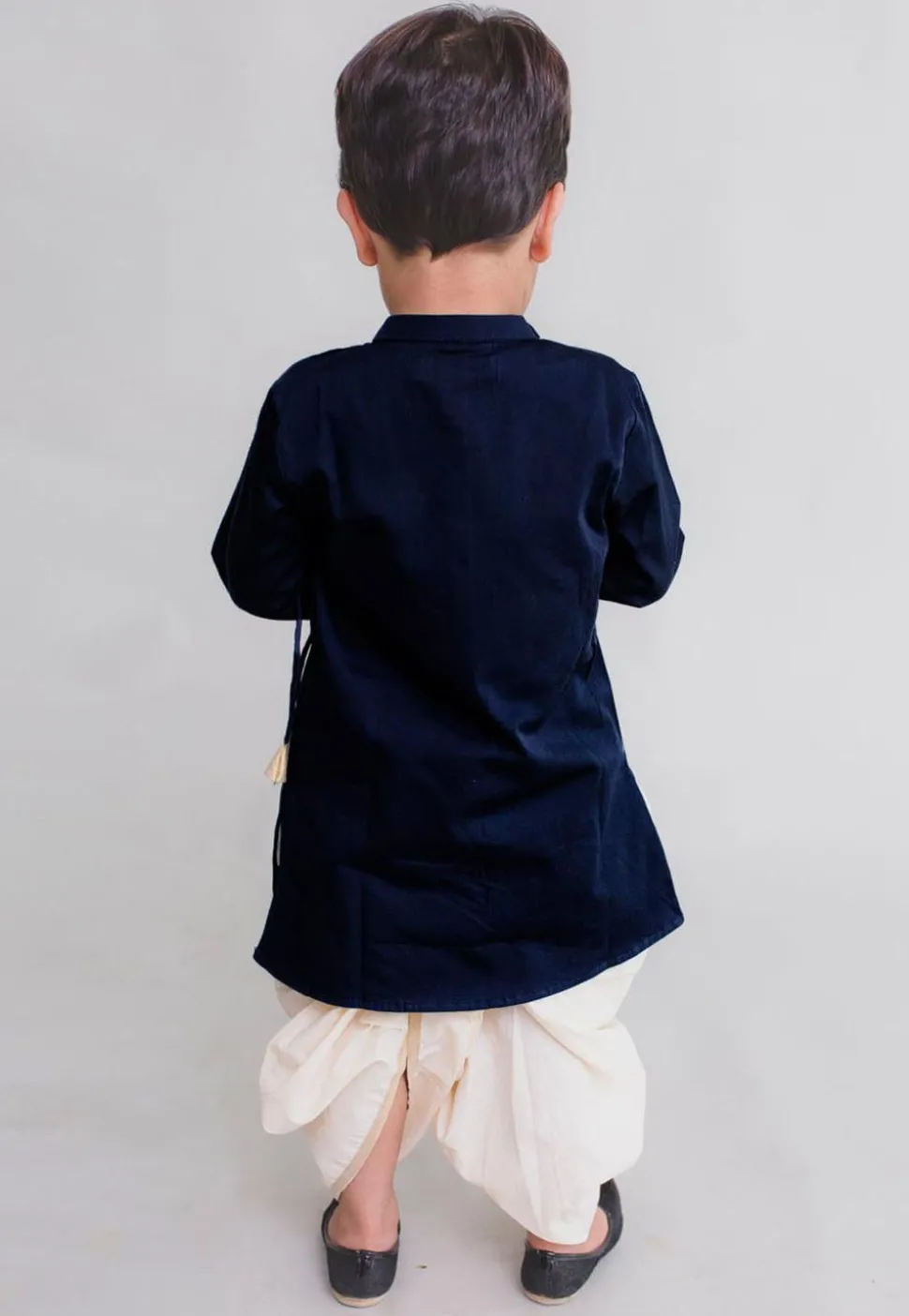 Embroidered Dupion Silk Dhoti Kurta in Navy Blue