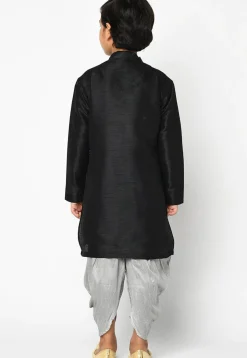 Embroidered Dupion Silk Dhoti Kurta in Black