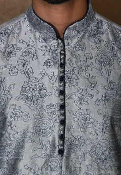 Embroidered Dupion Silk Dhoti Kurta in Grey