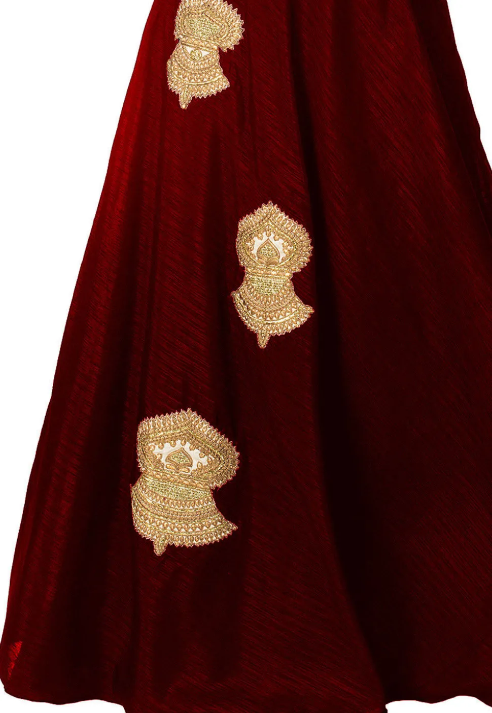 Embroidered Dupion Silk Flared Gown in Maroon