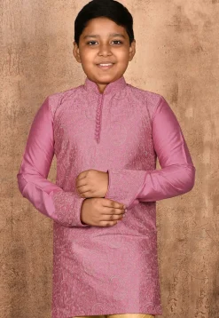 Embroidered Dupion Silk Kurta in Dark Pink