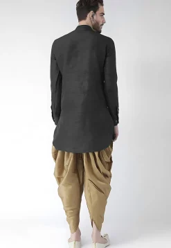 Embroidered Dupion Silk Kurta Set in Black